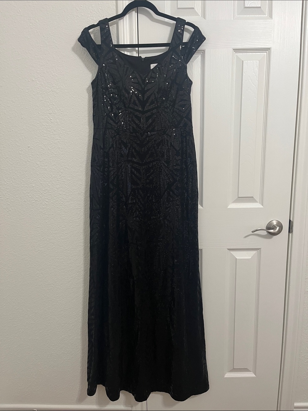 Calvin Klein Black Sequin Cap-Sleeve Evening Gown - Women Dresses